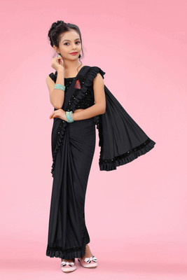 Shrithi Fashion Fab Solid/Plain Bollywood Lycra Blend Saree(Black)