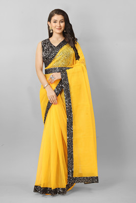 RUCHKET Embellished Bollywood Net Saree(Yellow)