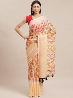 Fourleaf Printed, Geometric Print Bollywood Georgette Saree(Cream)