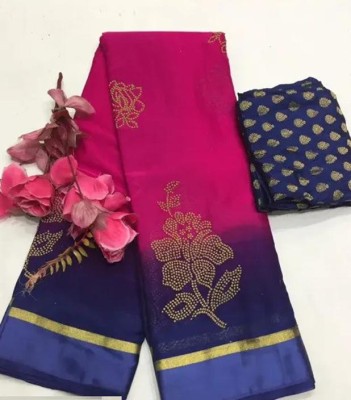 JustEthnic Embroidered Bollywood Chiffon Saree(Magenta)