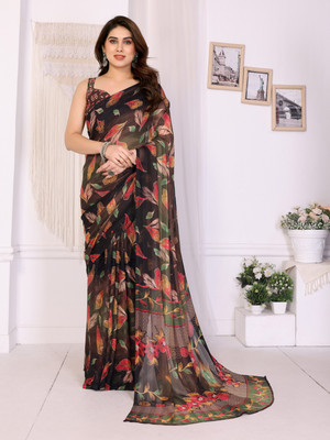 Magneitta Striped Bollywood Chiffon, Georgette Saree(Multicolor)