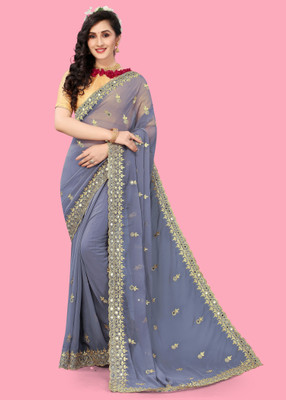 HouseOfCommon Embroidered Bollywood Georgette Saree(Grey)