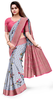 Dharmata Enterprise Digital Print Banarasi Crepe Saree(Pink)