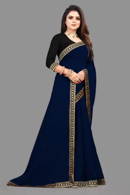 OKTAT Solid/Plain Bollywood Georgette Saree(Blue)