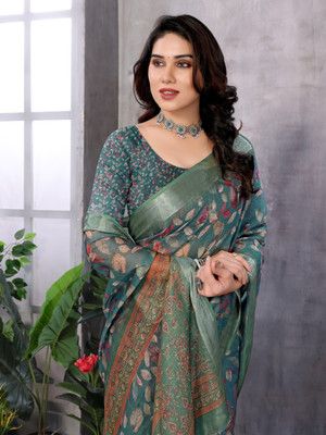 HITESH ENTERPRISE Floral Print Bollywood Cotton Linen Saree(Multicolor)