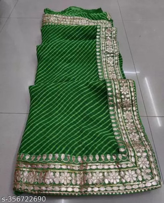 LAKHADATARI PRINTS Printed Leheria Georgette Saree(Green)