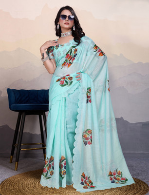 Divastri Self Design, Printed Arani Pattu Art Silk Saree(Light Blue)