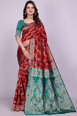 VKARAN Woven Kanjivaram Silk Blend Saree(Maroon)
