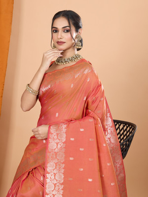 SUDIPTA Woven Banarasi Pure Silk Saree(Orange)