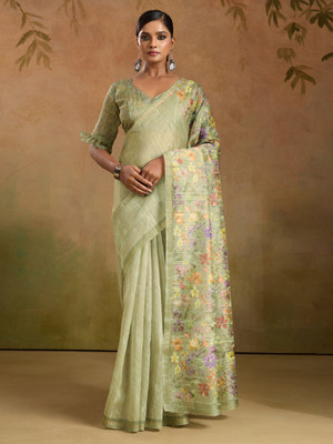 Divastri Printed Bollywood Silk Blend Saree(Light Green)