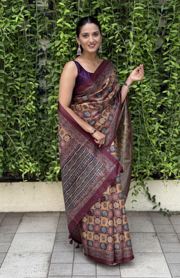 VASTRA VILLA Geometric Print Bollywood Silk Blend Saree(Multicolor)