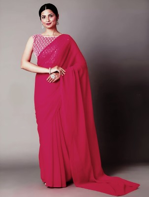 HIJA TRENDZ Solid/Plain Daily Wear Georgette Saree(Pink)