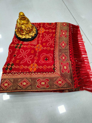 SHIV COLLECTION Printed Bandhani Georgette Saree(Red)