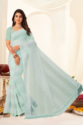 BATHANI CREATION Solid/Plain Bollywood Organza Saree(Light Blue)