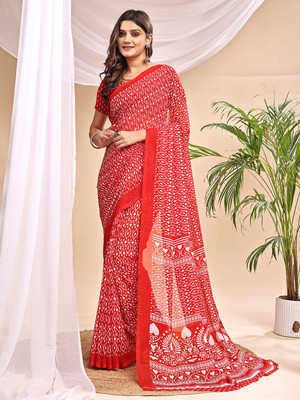 Leelavati Printed Daily Wear Chiffon Saree(Red)