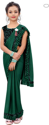 JJ FASHION Embellished, Solid/Plain Bollywood Lycra Blend Saree(Dark Green)