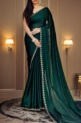 Vraggi Embellished Bollywood Lycra Blend Saree(Green)