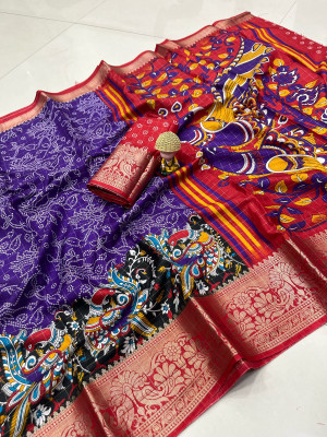 Julee Digital Print Daily Wear Art Silk Saree(Blue)