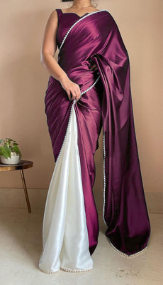 Nytra creation Solid/Plain Banarasi Satin Saree(Purple)