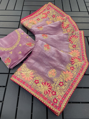 MIYANIFAB Embroidered, Floral Print Bollywood Jimmy choo Saree(Pink)
