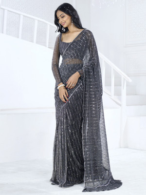 Sareemall Embellished Bollywood Lycra Blend Saree(Black)