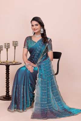 K 5 FASHION Embellished Bollywood Jimmy choo Saree(Light Blue)