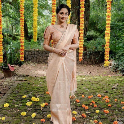 Fashion Fusionstudio Printed Banarasi Silk Blend Saree(Beige)
