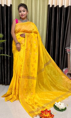 PRANATI ENTERPRISE Striped Jamdani Pure Cotton, Cotton Silk Saree(Yellow)