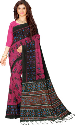 Joyguru Textile Printed, Geometric Print, Woven Sambalpuri Cotton Blend Saree(Pink)