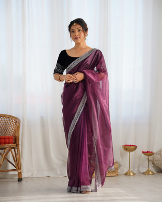 Divastri Embroidered Bollywood Net Saree(Purple)