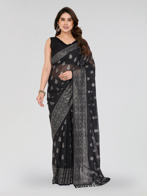LeeliPeeri Designer Printed Bollywood Georgette Saree(Black)