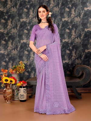 Amavii Embellished Bollywood Lycra Blend Saree(Purple)