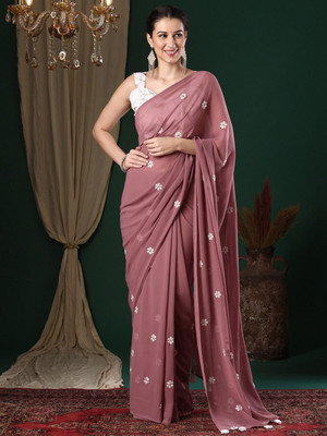 ANOUK Embroidered Banarasi Georgette Saree(Gold)