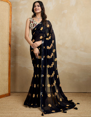 Samah Printed, Embellished Bollywood Georgette Saree(Black)