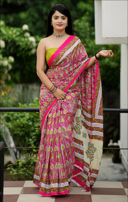 Moda Rapido Printed Bollywood Cotton Silk Saree(Pink)