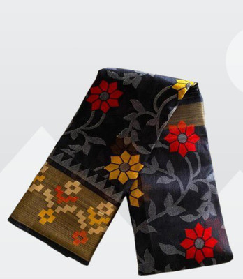 Saadhvi Printed Daily Wear Pure Cotton Saree(Black)
