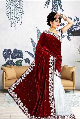 Freydis Self Design Banarasi Velvet Saree(Maroon)