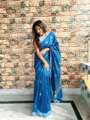 PRANATI ENTERPRISE Self Design Handloom Cotton Silk Saree(Blue)