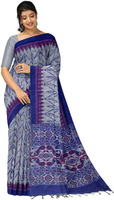 Shree Hari Printed Sambalpuri Cotton Blend Saree(Grey)