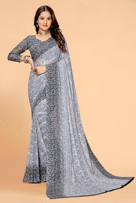 Divastri Printed, Striped Bollywood Chiffon, Georgette Saree(Blue, White)