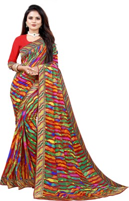 AARTI PRINTS Printed, Floral Print, Embellished Bandhani Georgette, Chiffon Saree(Red)