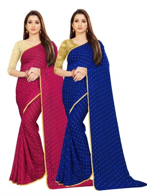 RHEY Printed Bollywood Chiffon Saree(Pack of 2, Purple, Dark Blue)