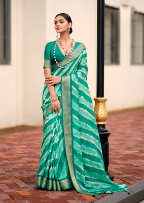 Stylum Printed Leheria Silk Blend Saree(Green)