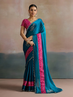 ANOUK Embellished Bollywood Chiffon Saree(Light Blue)