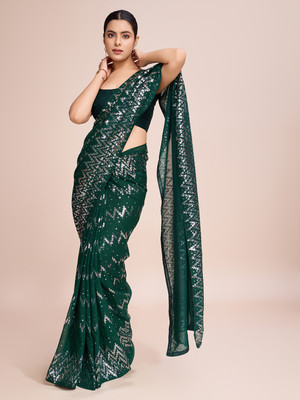Clemira Embellished Bollywood Georgette Saree(Green)