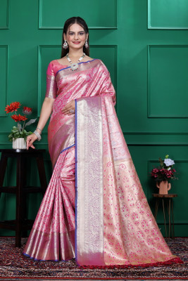 rangbhakti Paisley Banarasi Silk Blend, Dupion Silk Saree(Pink)