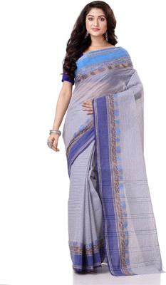 Desh Bidesh Self Design, Striped, Paisley, Woven Handloom Cotton Blend, Pure Cotton Saree(Blue)
