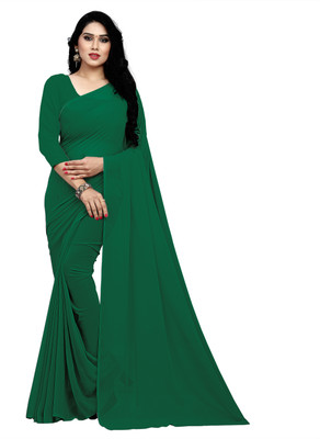 Moda Rapido Solid/Plain Daily Wear Georgette Saree(Dark Green)