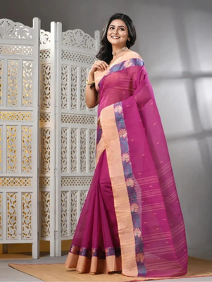 Sutayan Woven Tant Pure Cotton Saree(Purple)
