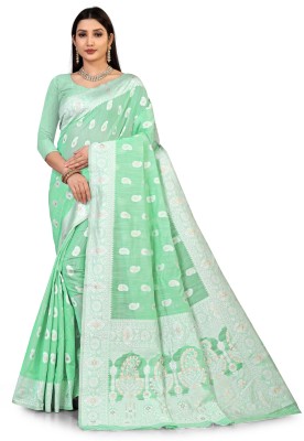 MANBARISAREE Self Design Kanjivaram Cotton Silk Saree(Light Green)